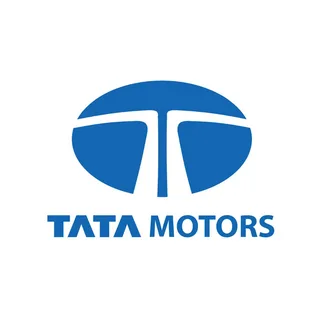 Blue Tata Motors logo with stylized "T" symbol and text on a white background.